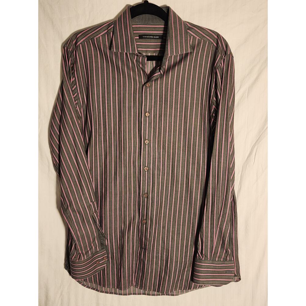 HAMMER MADE Men's Long Sleeve Pink & Gray Button Up Size 39/15.5